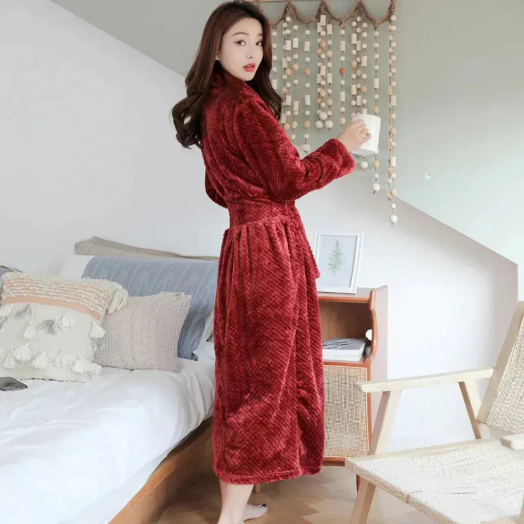 Deborah Fleece Hooded Dressing Gown - Burgundy