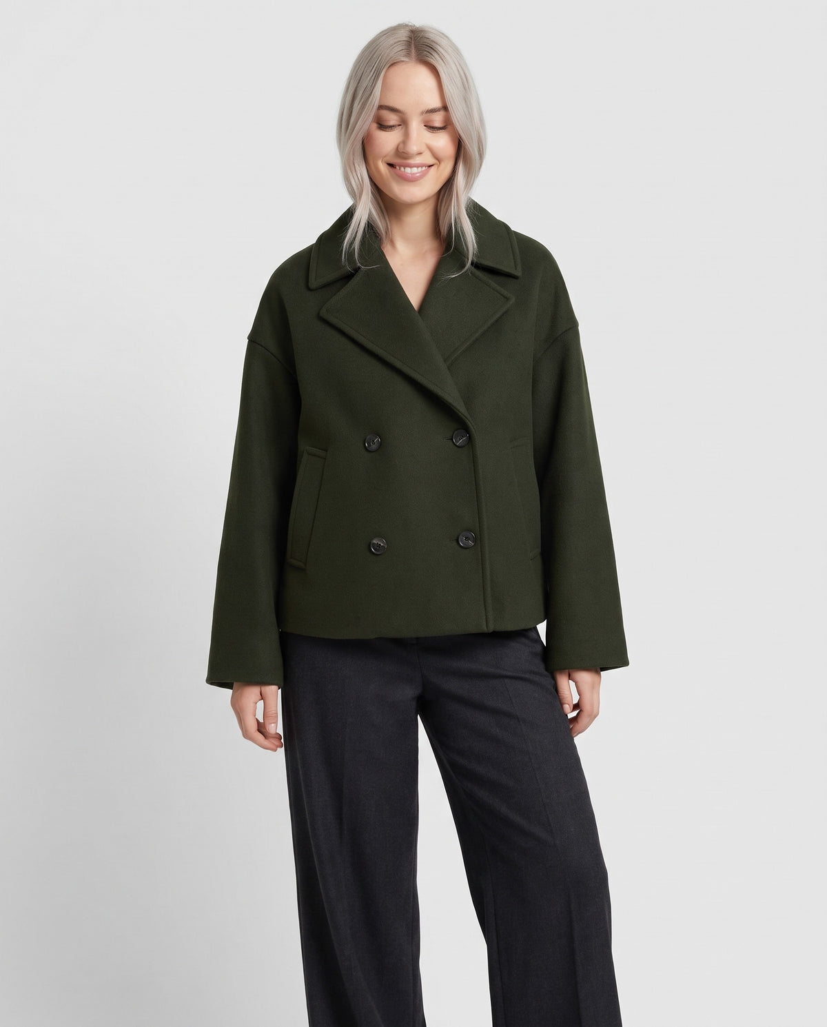 Jenna Women's Wool Cropped Peacoat in Green
