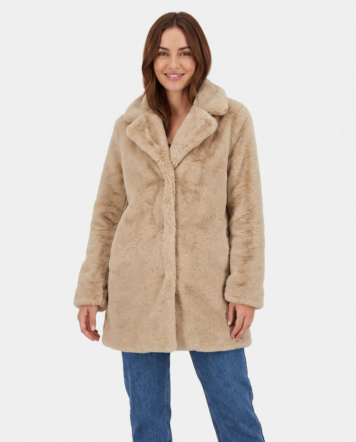 Mali Women's Winter Faux Fur Coat in Beige