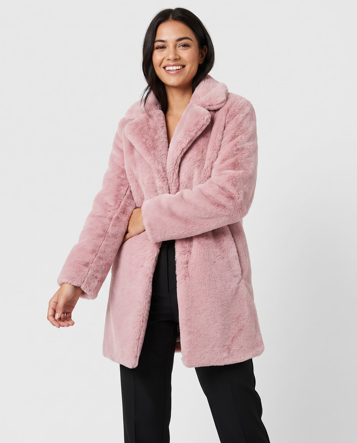 Mali Women's Winter Faux Fur Coat in Pink