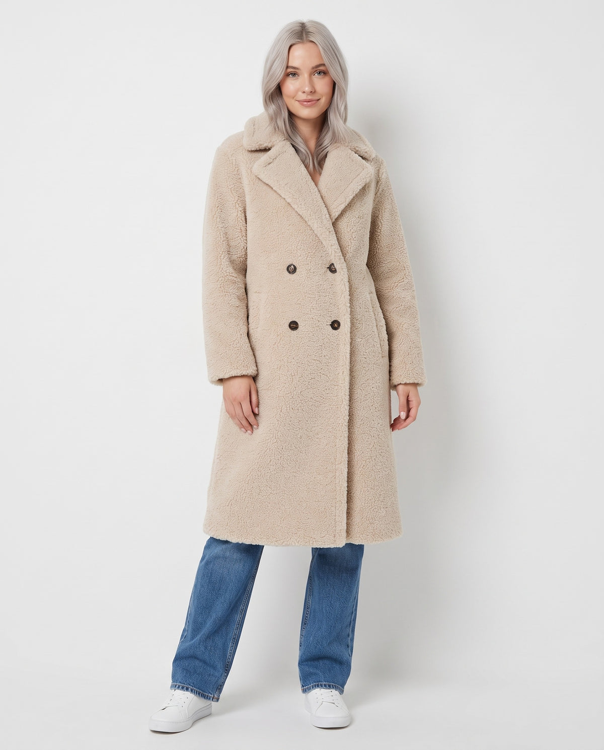Lynn Women's Winter Long Teddy Faux Fur Coat in Beige
