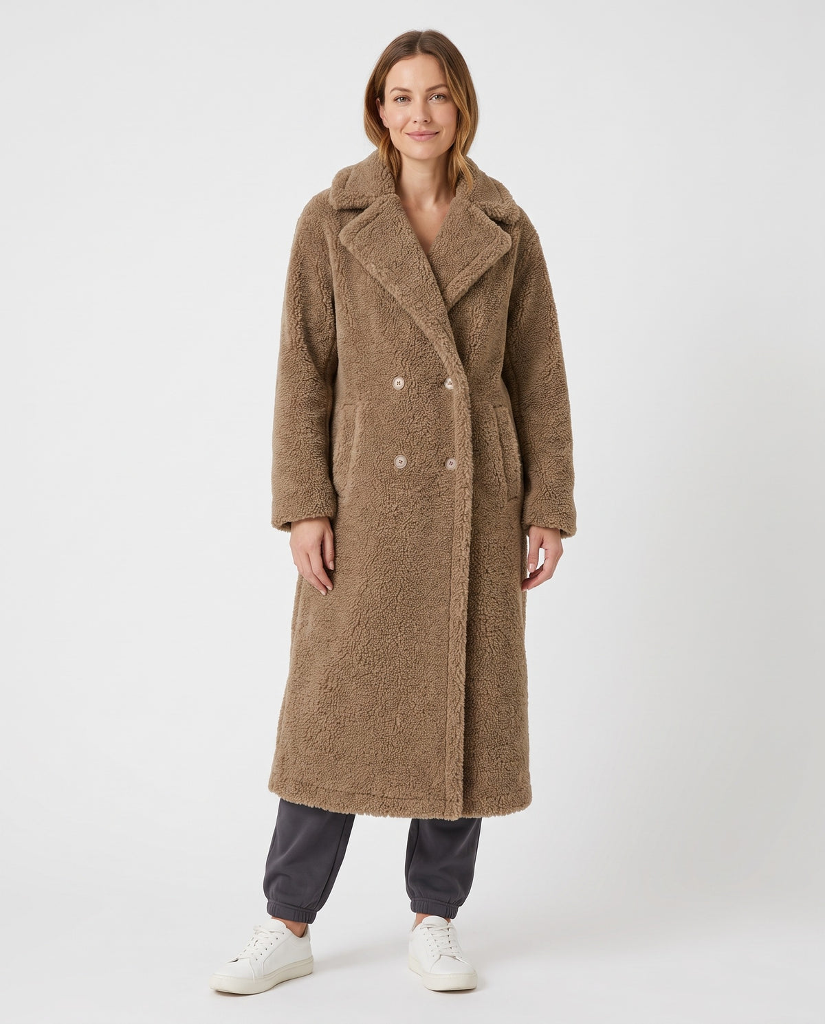 Lynn Women's Winter Long Teddy Faux Fur Coat in Brown