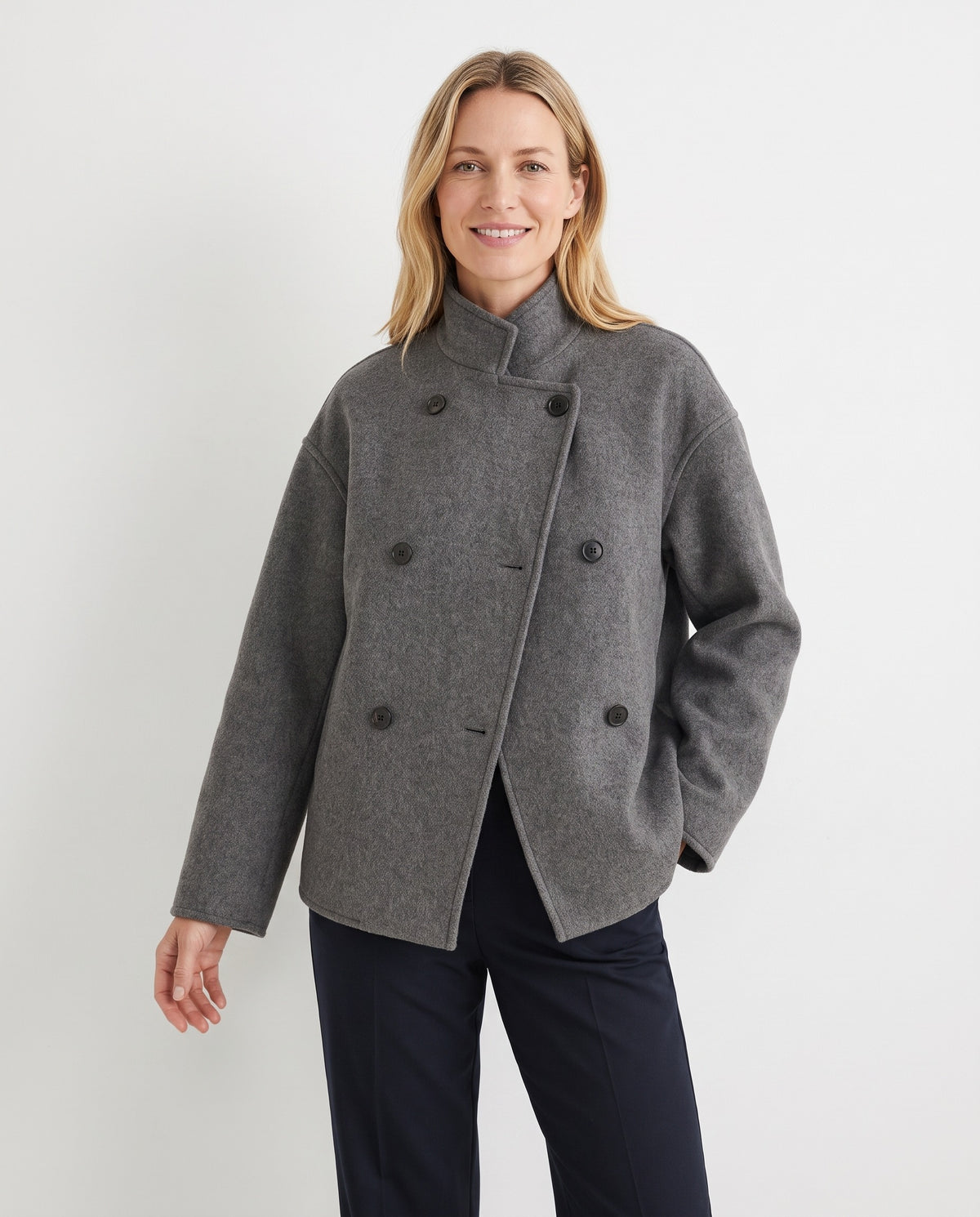 Kerra Women's Double Breasted Peacoat in Grey