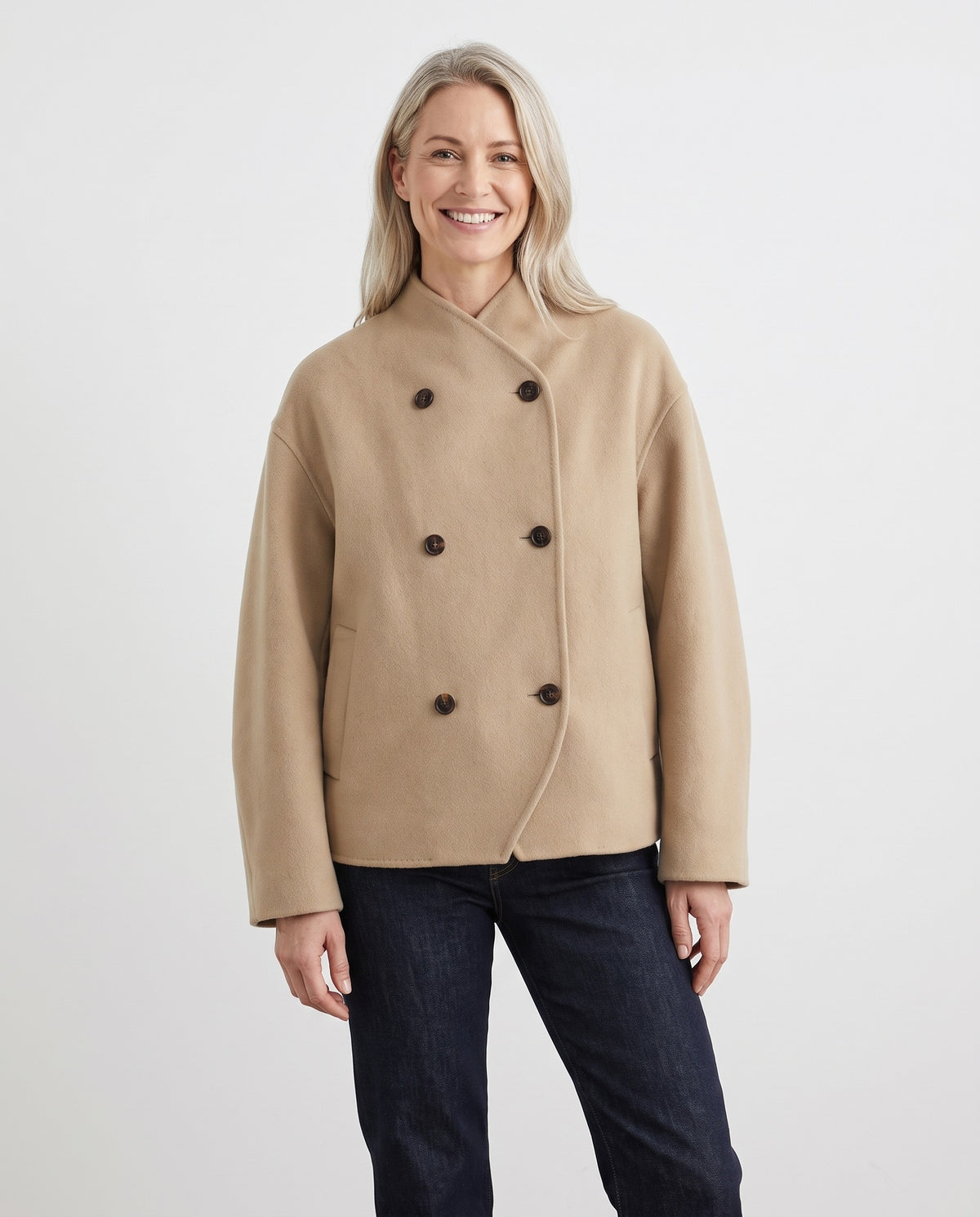 Kerra Women's Double Breasted Peacoat in Khaki