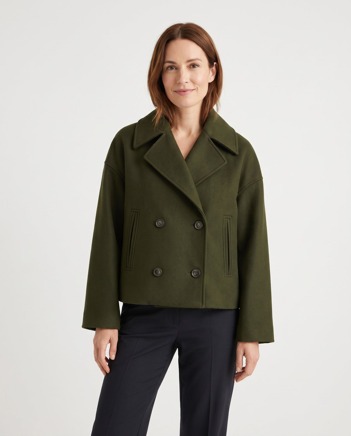Tegan Women's Wool Double Breasted Peacoat in Olive
