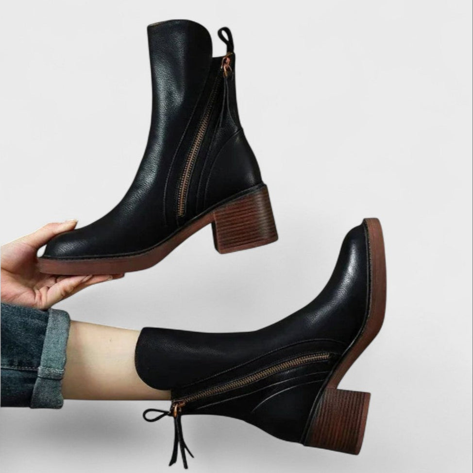 Gail Women's Leather Lace Up Heeled Ankle Boots - Black