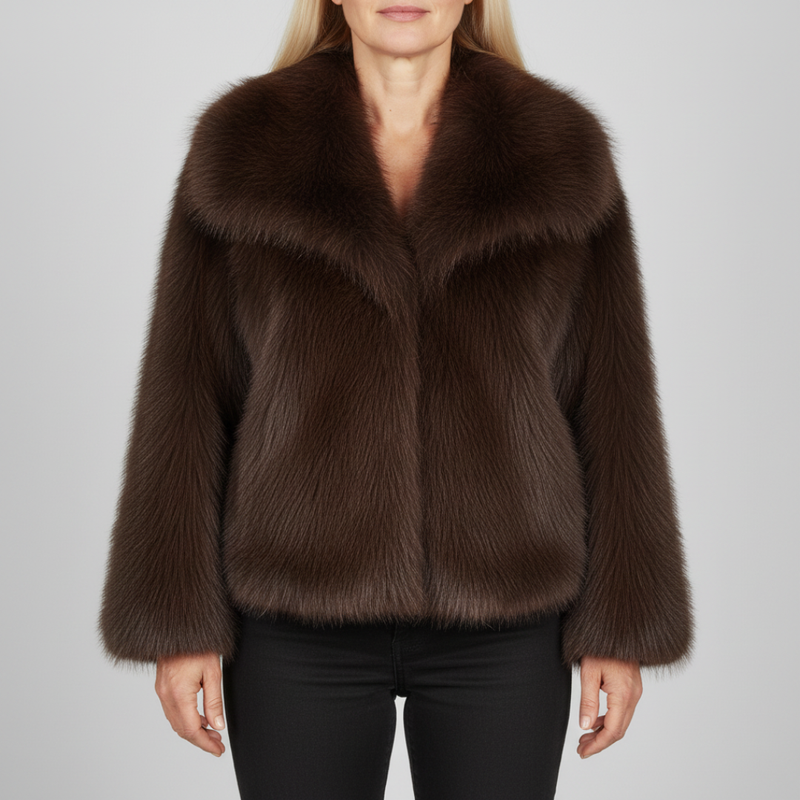 Enid Women's Winter Plush Faux Fur Jacket - Brown