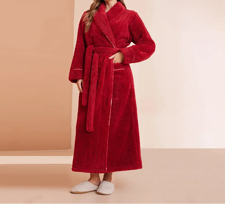 Valerie Long Flannel Dressing Gown - Red