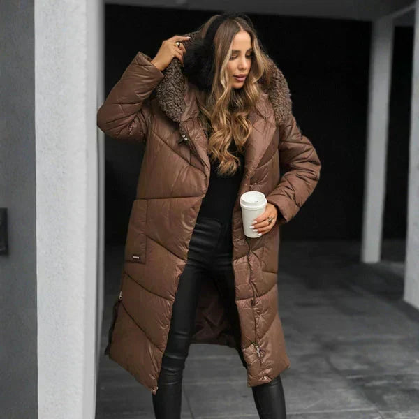 Judith Long Quilted Coat - Brown