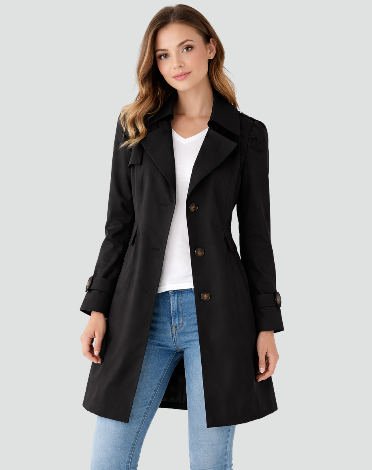 Chloe Women's Long Belted Trench Coat - Black