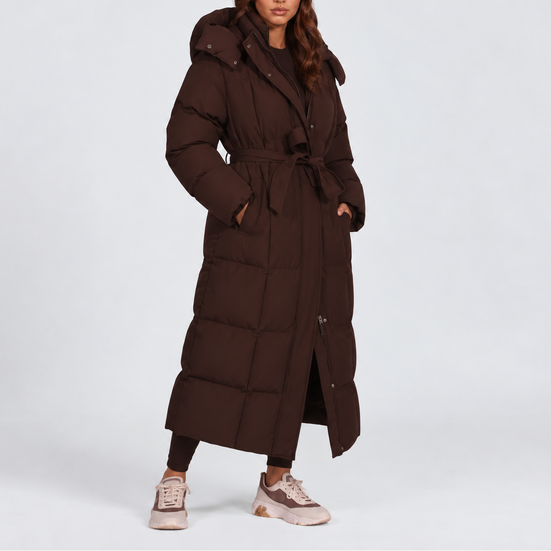 Yvonne Long Quilted Winter Coat - Brown