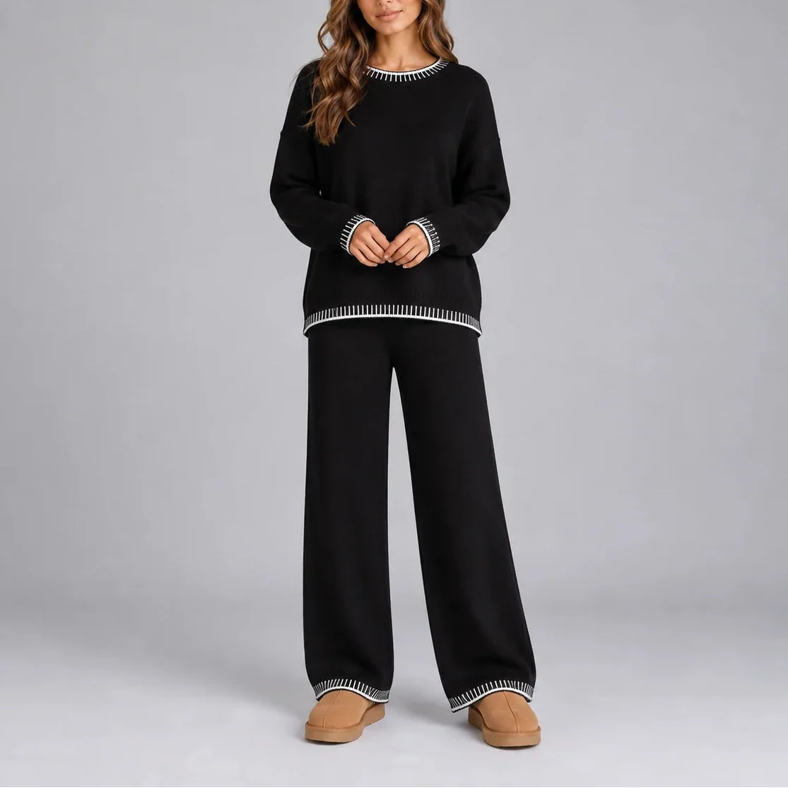 Evelyn Knitted Loungewear Set - Black