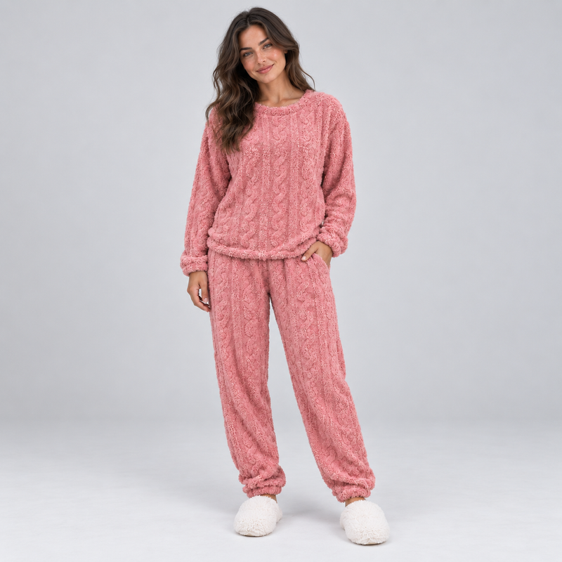 Olwen Women's Thermal Fleece Pyjama Lounge Set - Pink