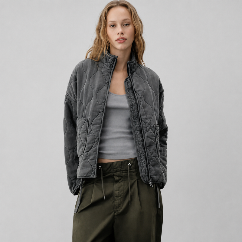 Pippa | Women's Quilted Jacket with High Collar and Oversized Patch Pockets