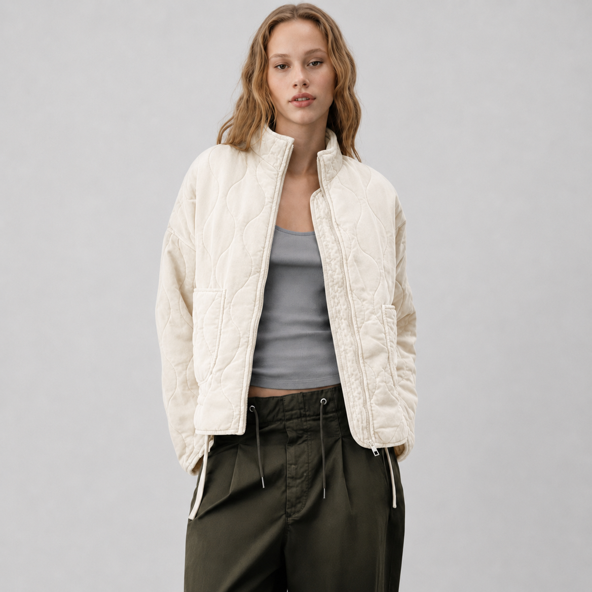 Pippa | Women's Quilted Jacket with High Collar and Oversized Patch Pockets