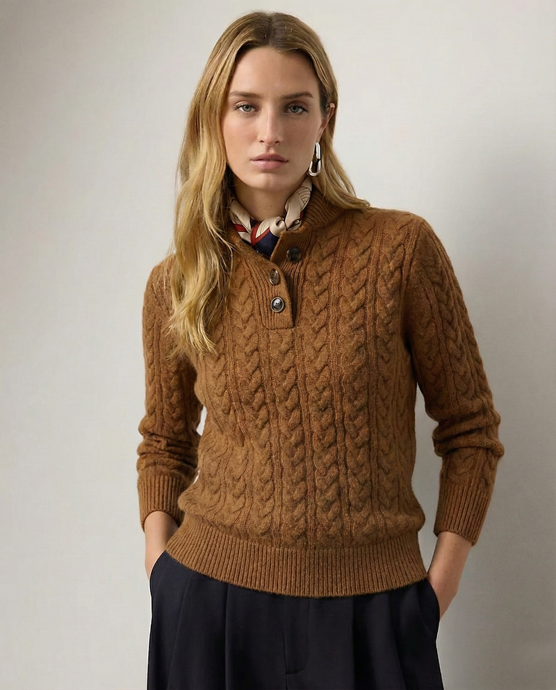 Dottie Women's Cashmere Cable Knit Jumper - Rust Brown