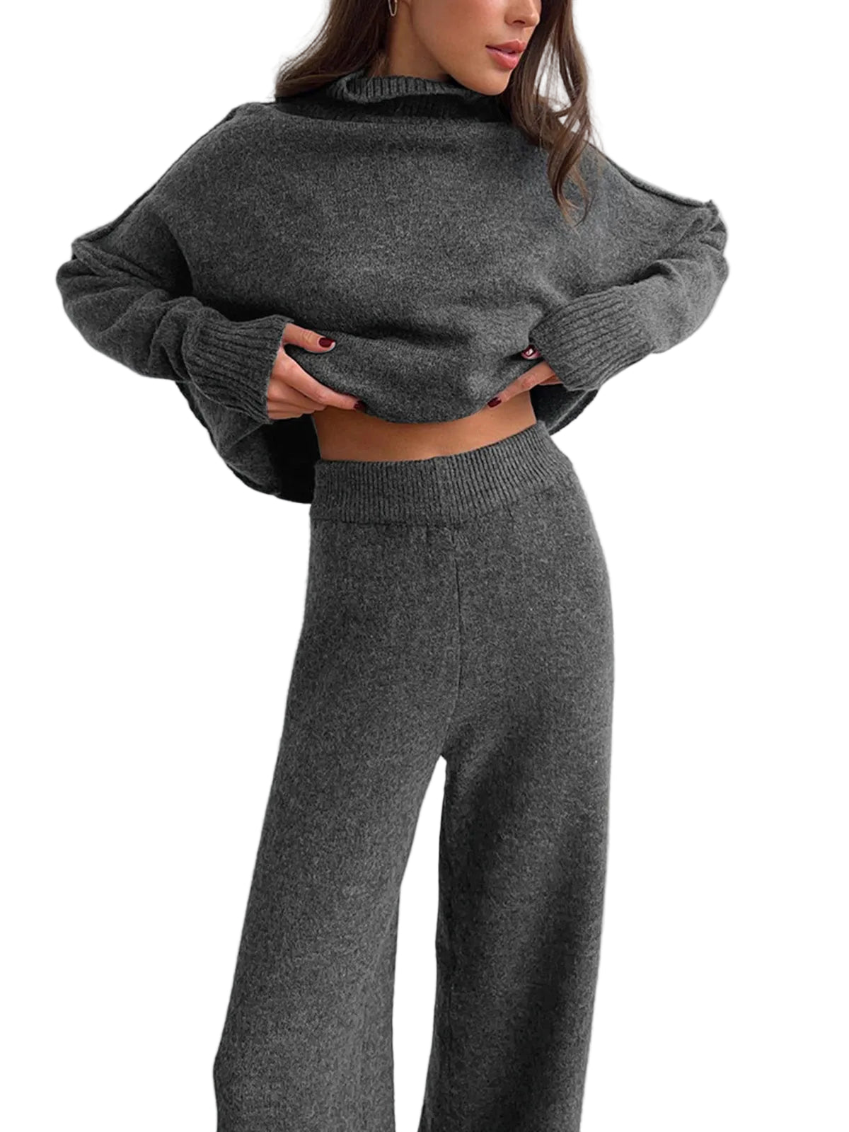 Gina Knitted Loungewear Set - Grey