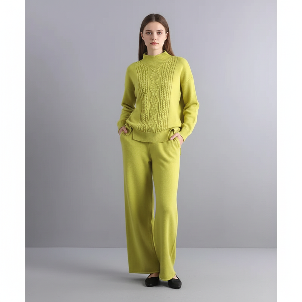 Brenda Cable Knit Loungewear Set - Yellow