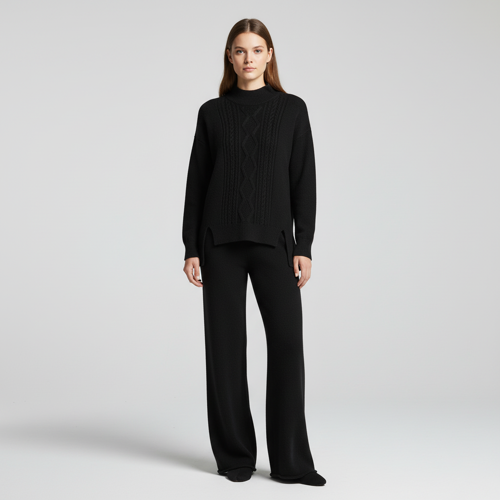 Brenda Cable Knit Loungewear Set - Black
