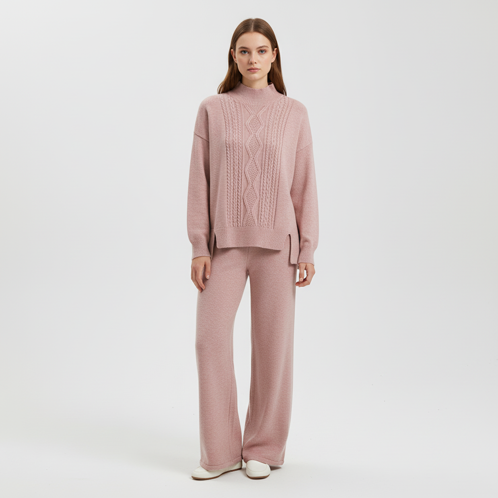 Brenda Cable Knit Loungewear Set - Pink
