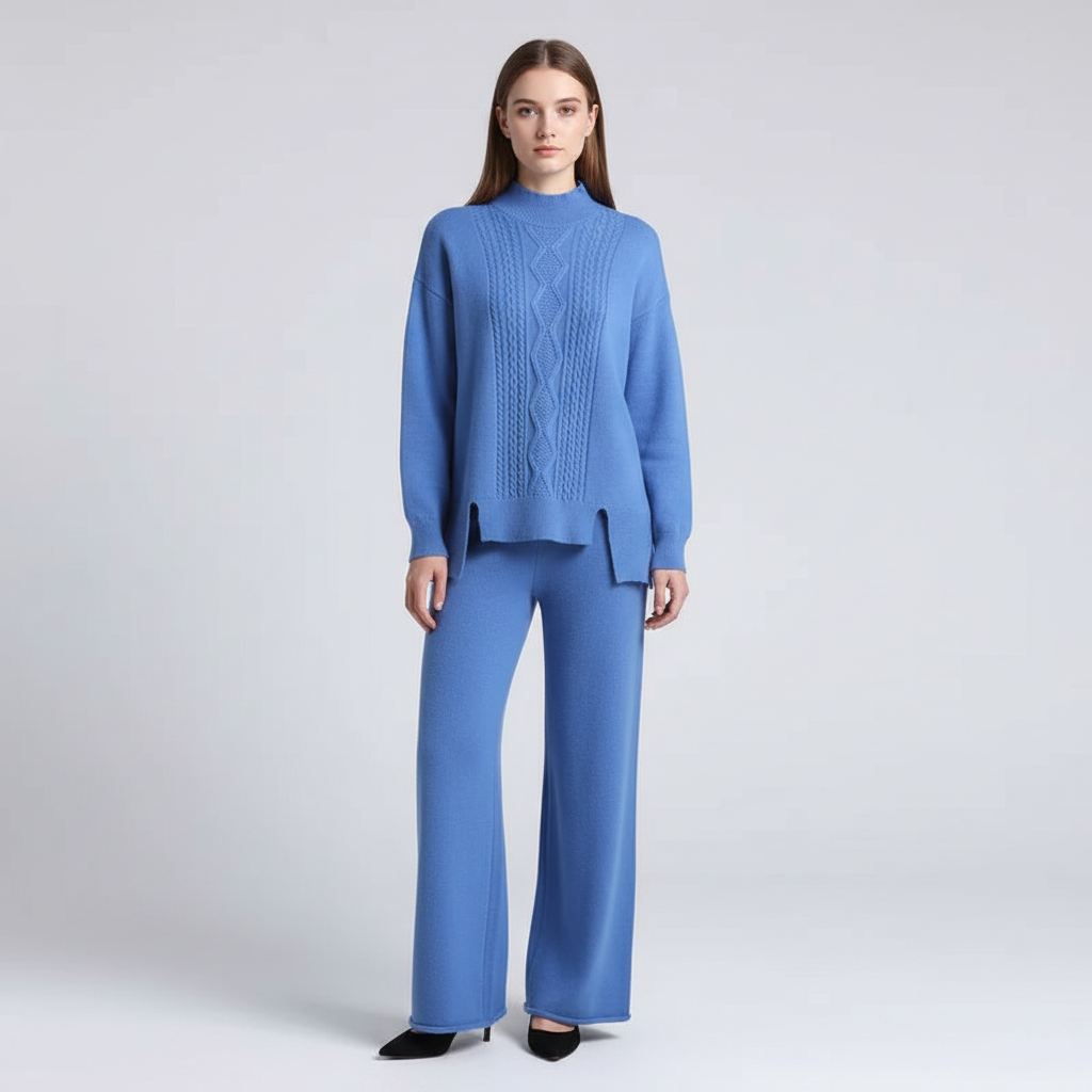 Brenda Cable Knit Loungewear Set - Blue