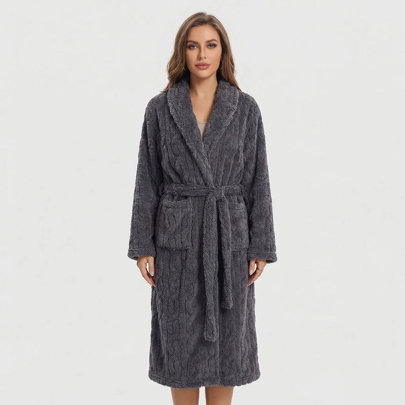 Audrey Long Fleece Hooded Dressing Gown - Dark Grey