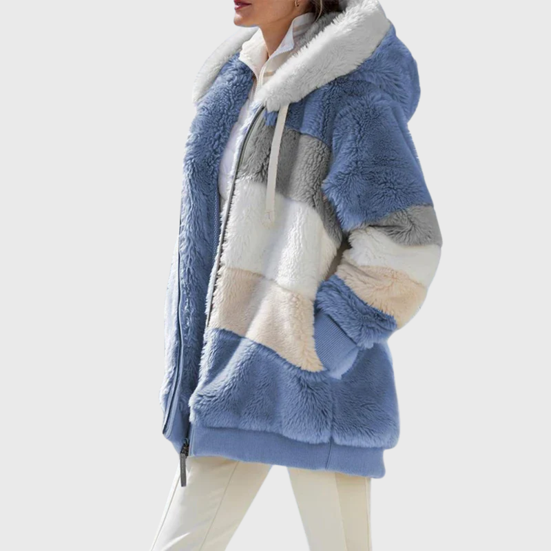 Sofia Women's Tailored Quilted Puffer Jacket - Blue Stripes