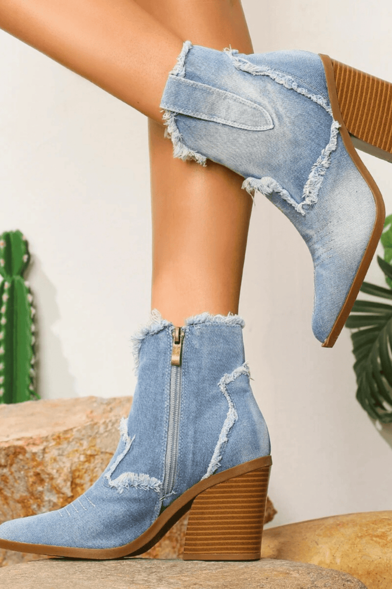 Isla Women's Denim Western Ankle Boots - Blue