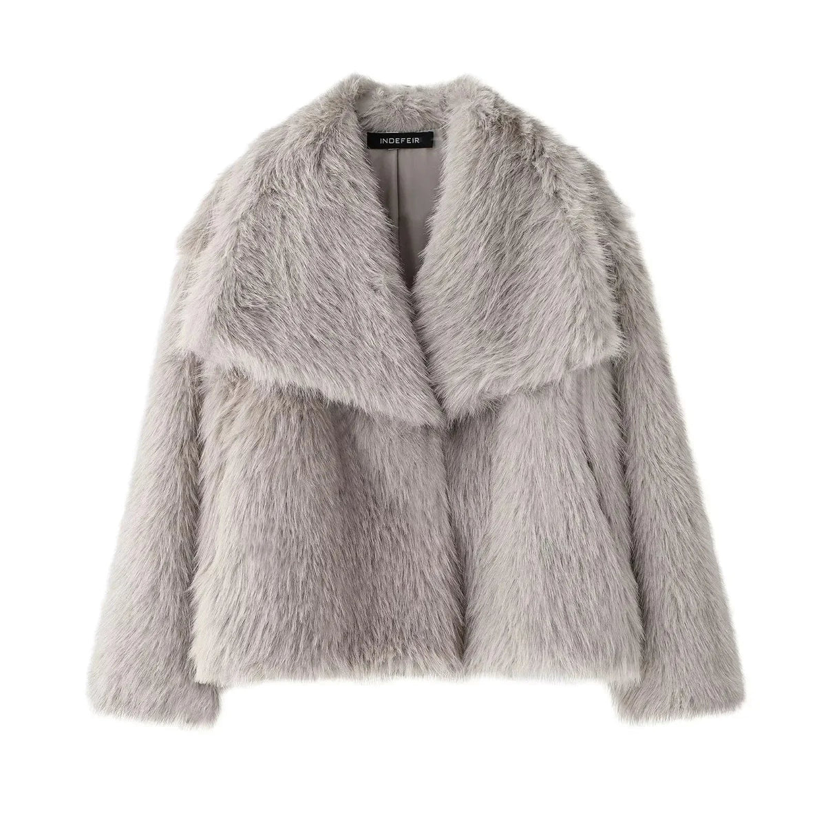 Elin Women's Fluffy Cropped Faux Fur Coat - Grey
