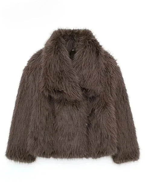 Elin Women's Fluffy Cropped Faux Fur Coat - Camel