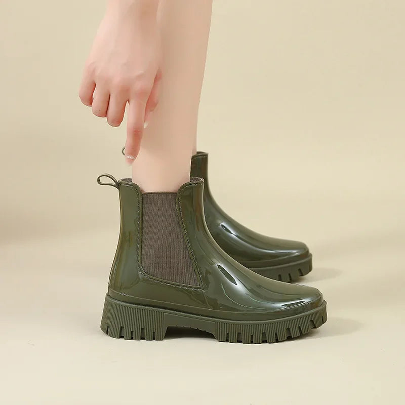 Verity Women's Rubber Chelsea Boots - Army Green