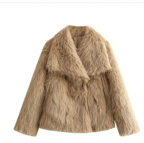 Elin Women's Fluffy Cropped Faux Fur Coat - Gold