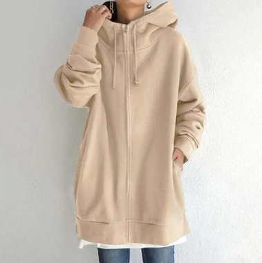 Elodie Women's Oversized Zip Up Hoodie - Khaki