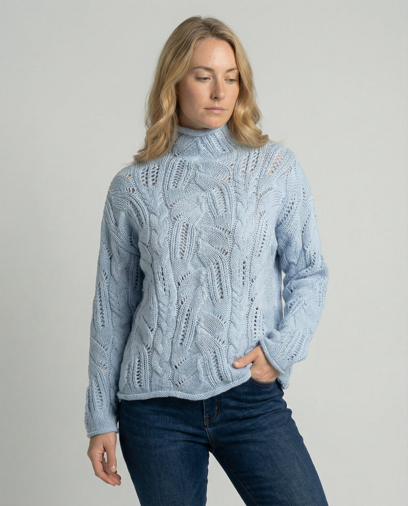 Ottilie Women's Cable Knit Roll Neck Jumper - Blue