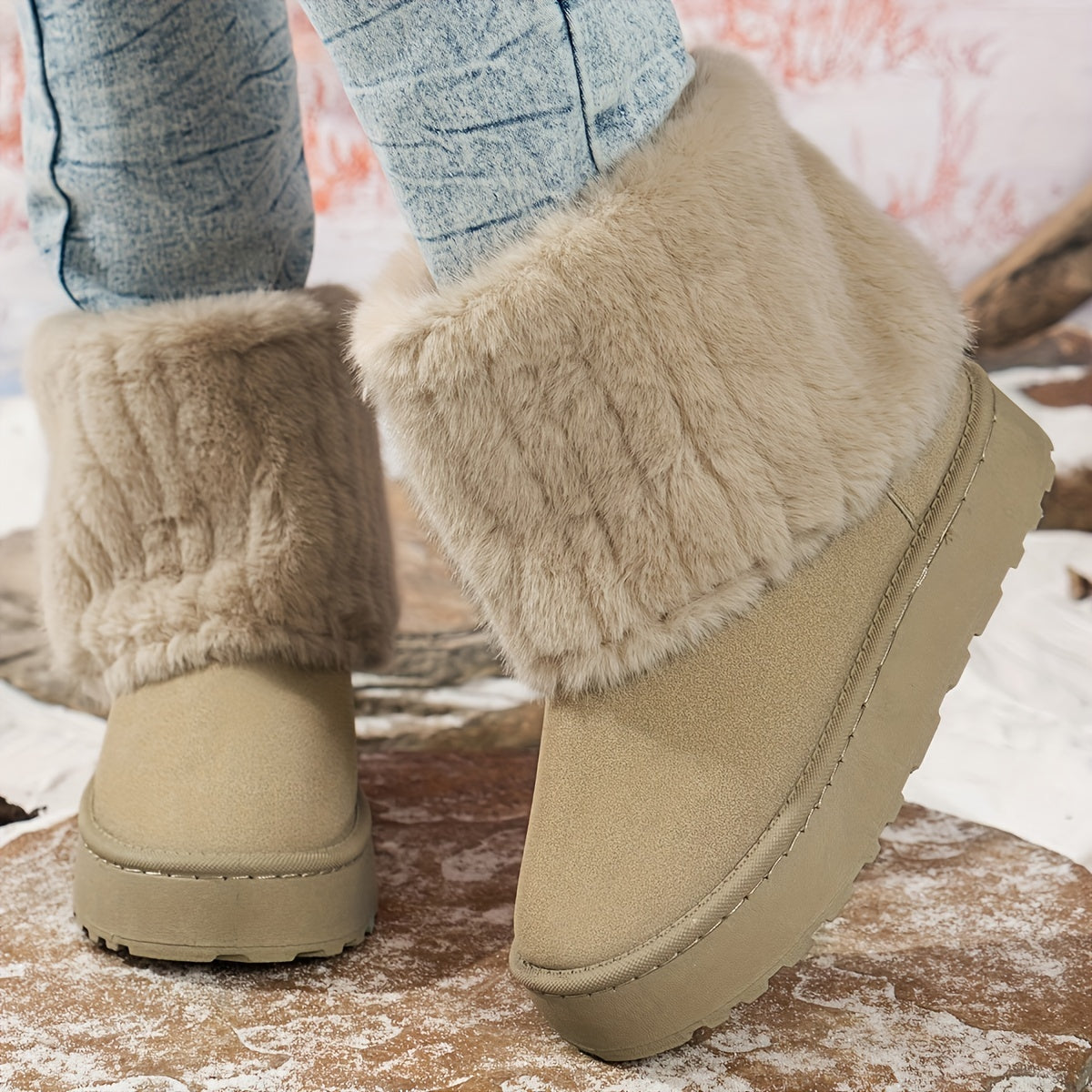 Dorothy Faux Suede Winter Ankle Boots - Beige