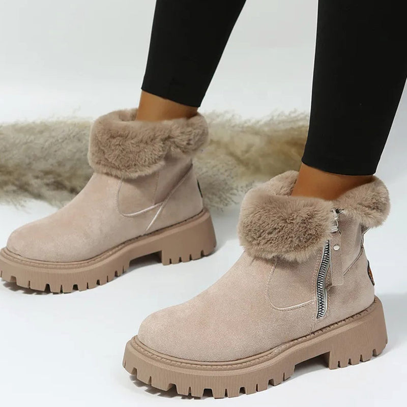 Nora Women's Suede Winter Ankle Boots - Khaki