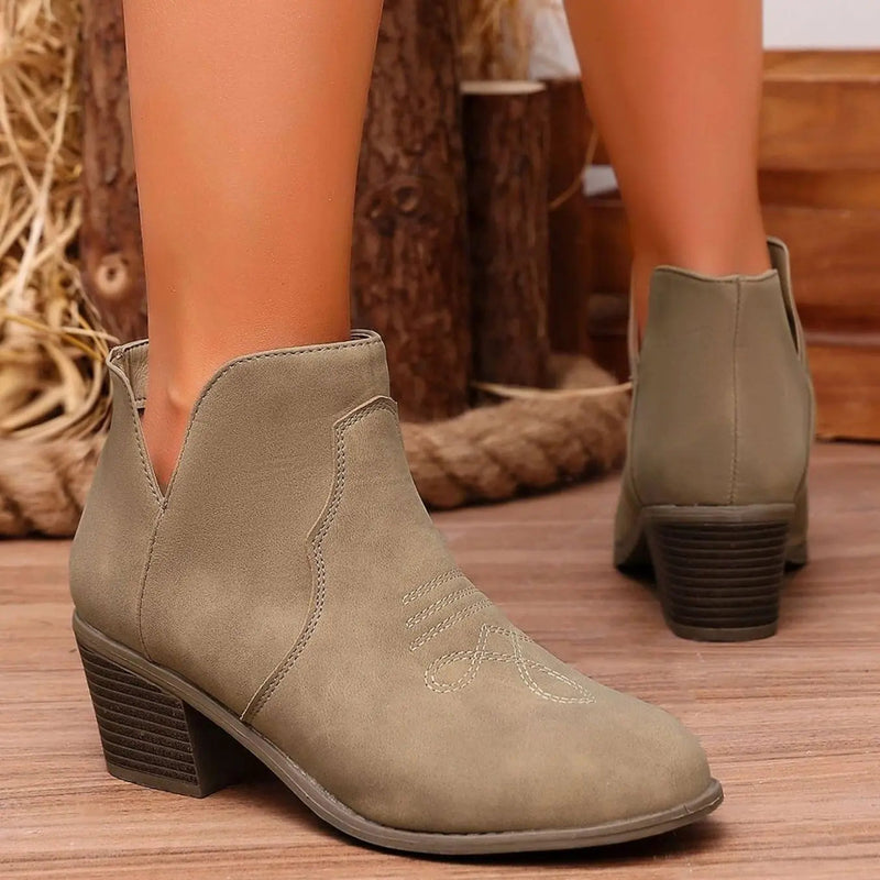 Elspeth Women's Western Heeled Ankle Boots - Khaki