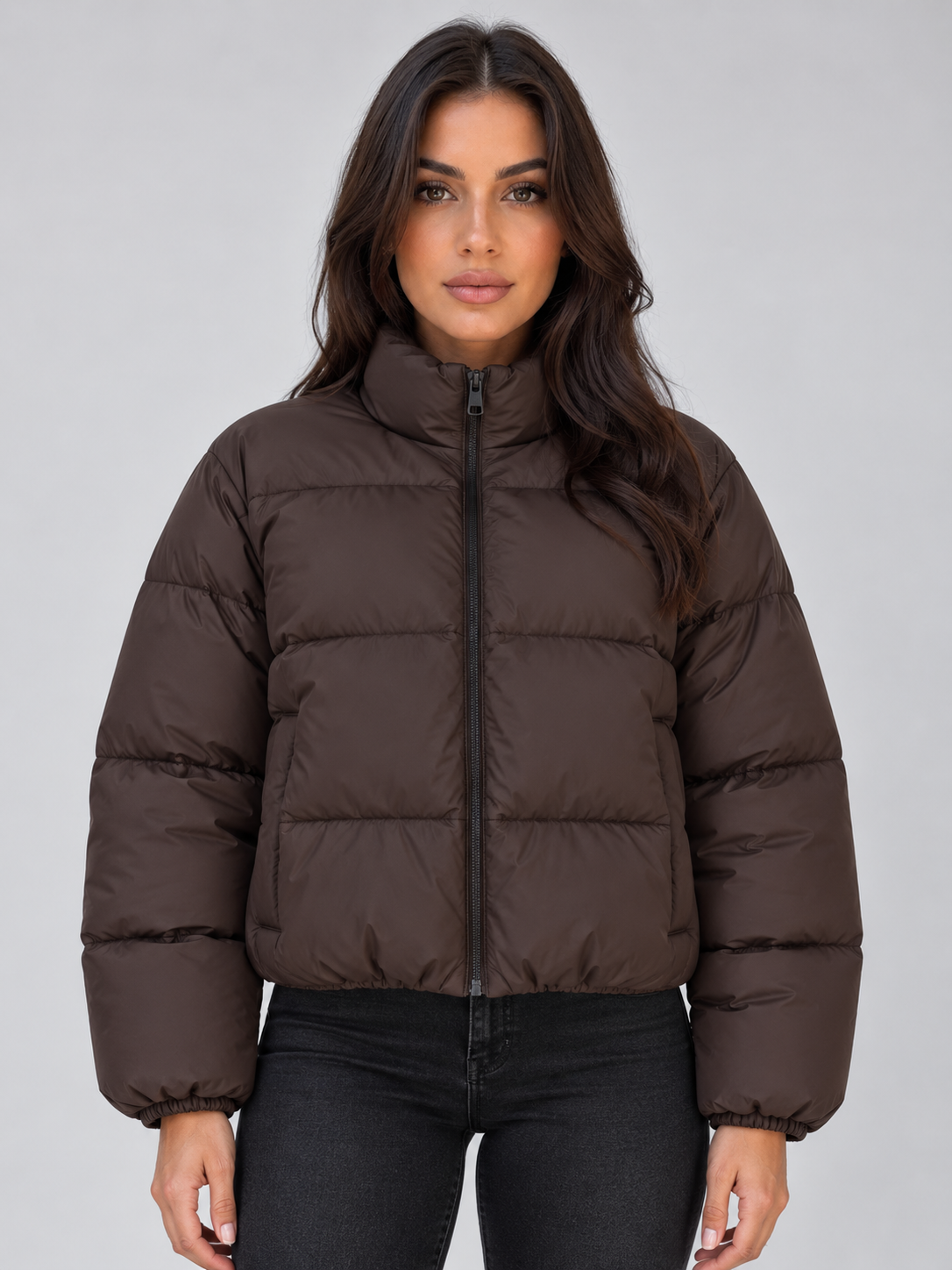 Hilary Cropped Puffer Jacket - Brown