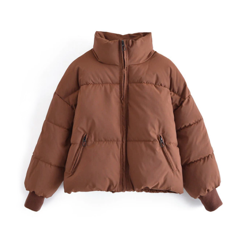Hazel Women's Cropped Winter Puffer Jacket - Brown