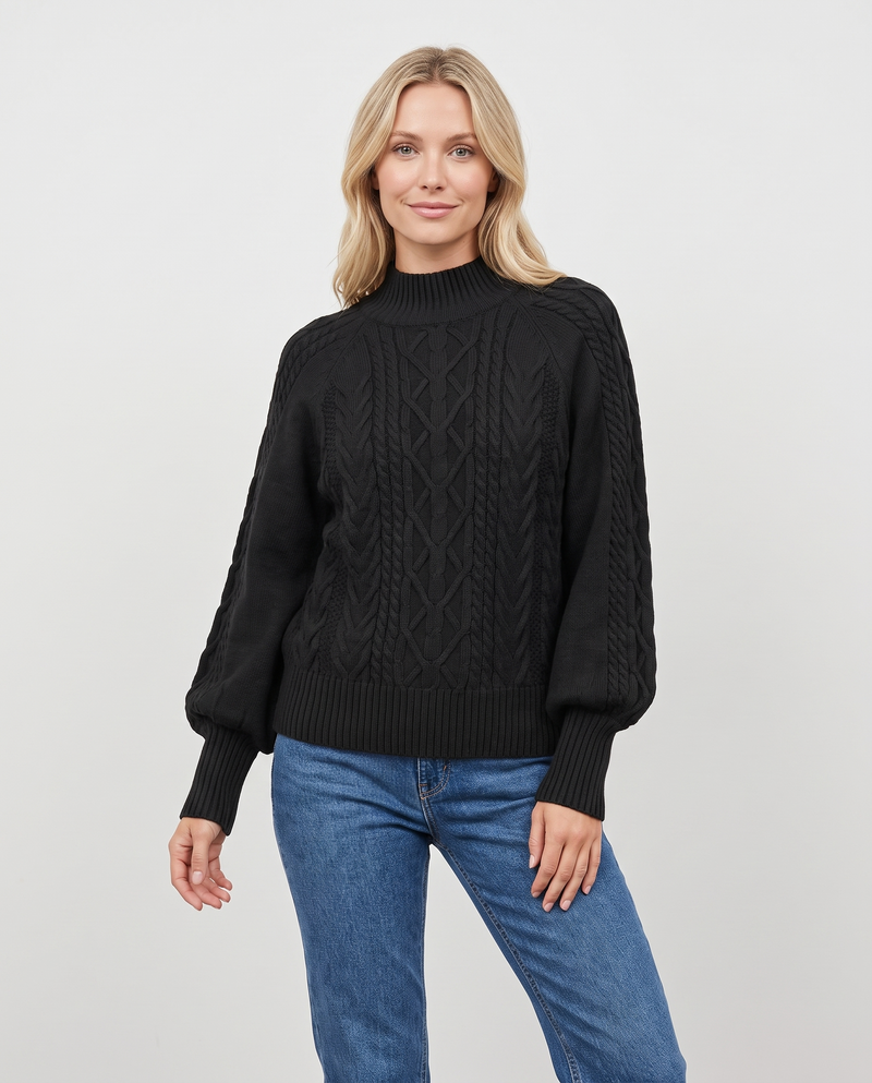 Clemmie Women's Cable Knit Jumper in Black