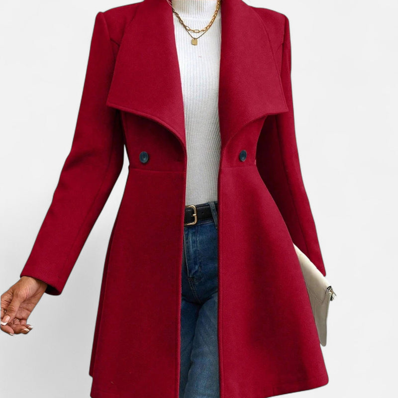 Odile Women's Fitted Winter Wool Coat - Wine Red
