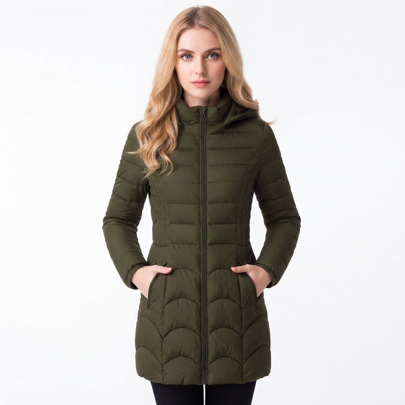 Sylvie Women's Fitted Winter Puffer Coat - Army Green