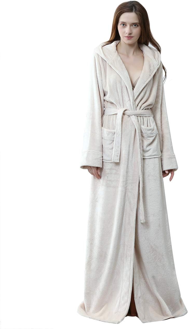 Hilda Long Fleece Hooded Dressing Gown - Off White