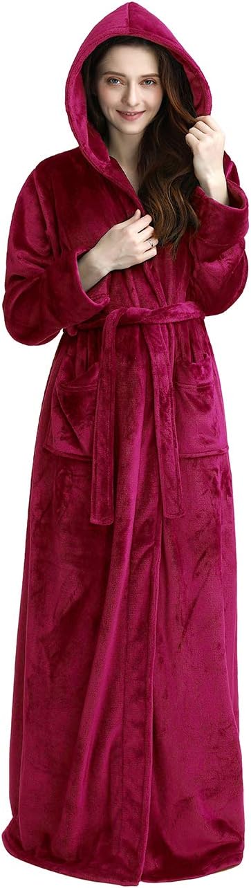 Hilda Long Fleece Hooded Dressing Gown - Pink