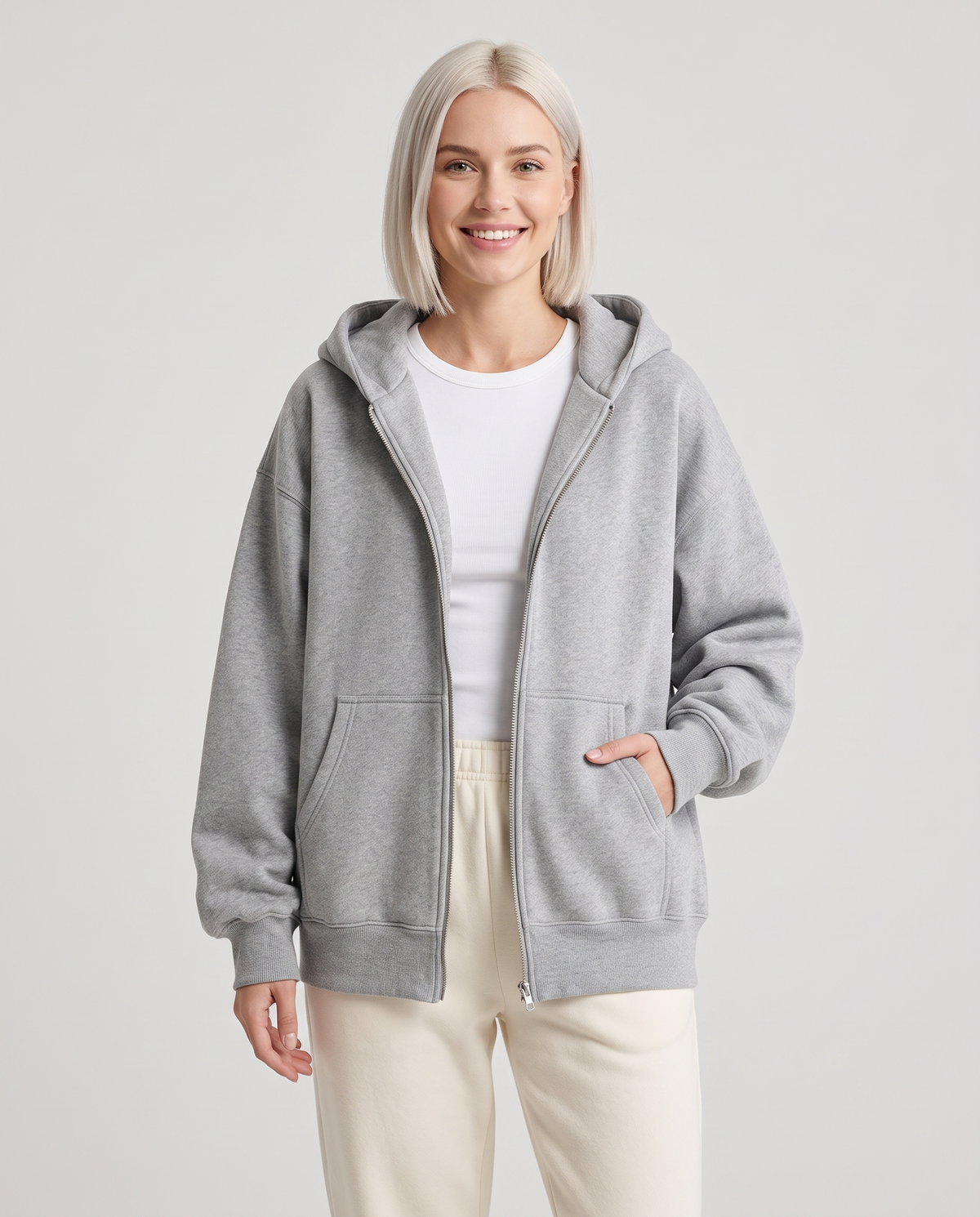 Gemma Women's Oversized Zip Up Hoodie - Grey