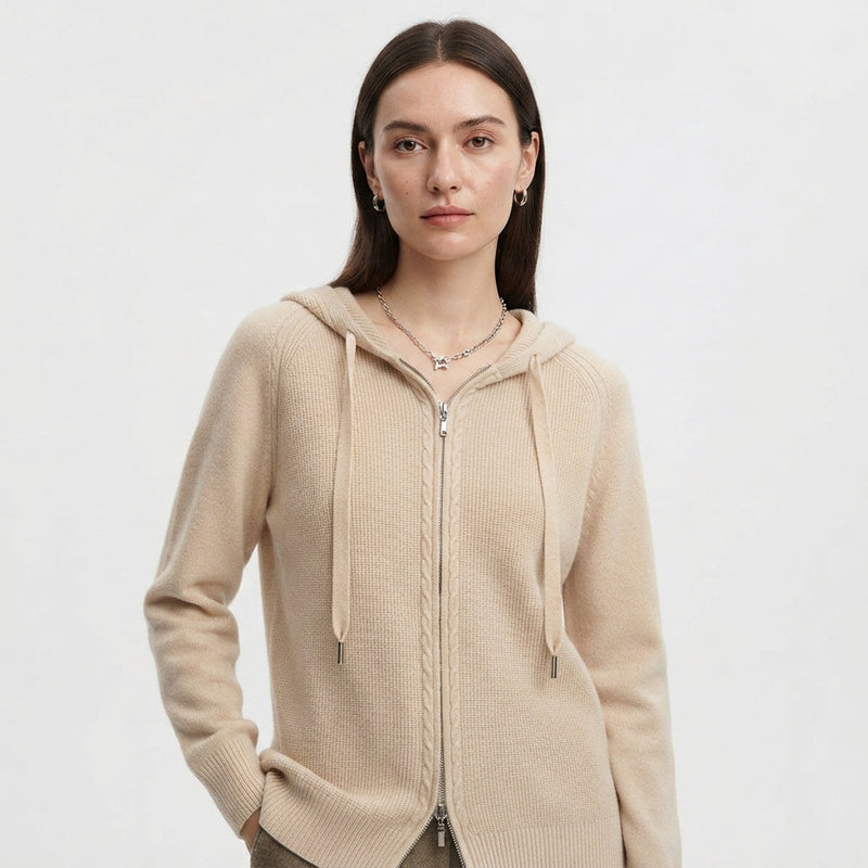 Imelda Women's Knitted Zip Up Hoodie - Beige