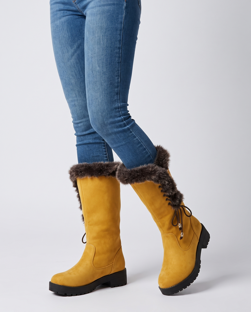 Greta Women's Suede Knee High Boots - Yellow