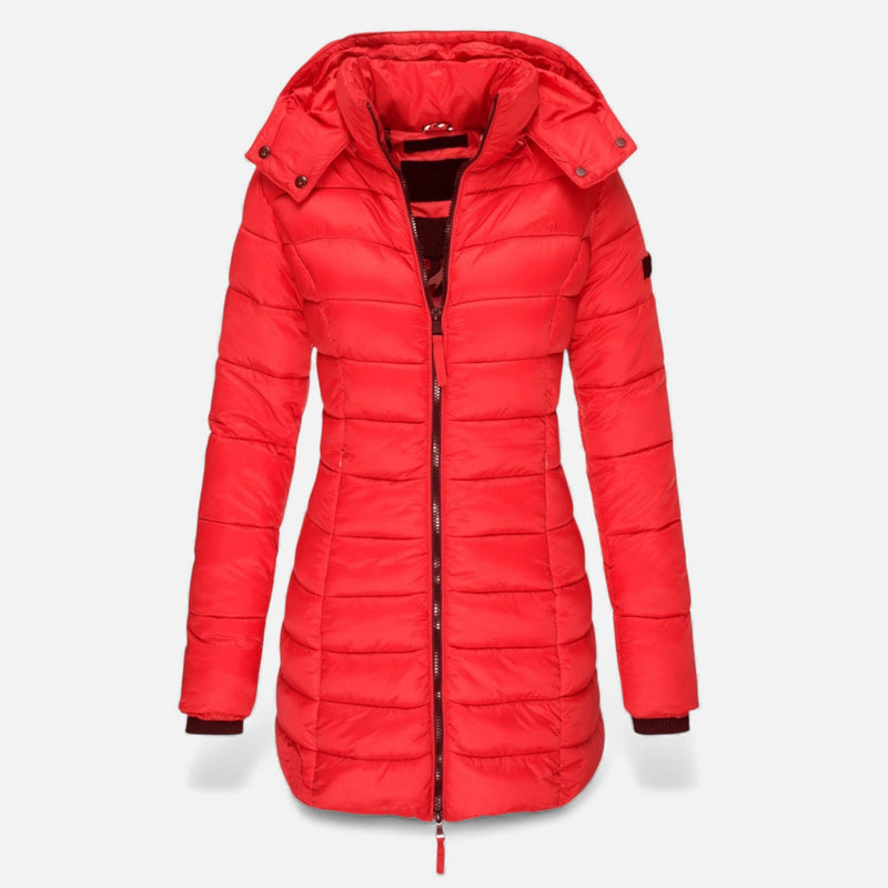 Fleur Women's Slim Quilted Puffer Coat - Red