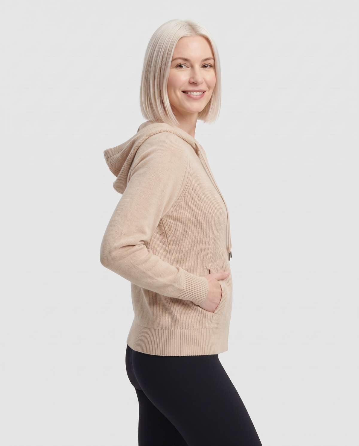 Imelda Women's Knitted Zip Up Hoodie - Beige