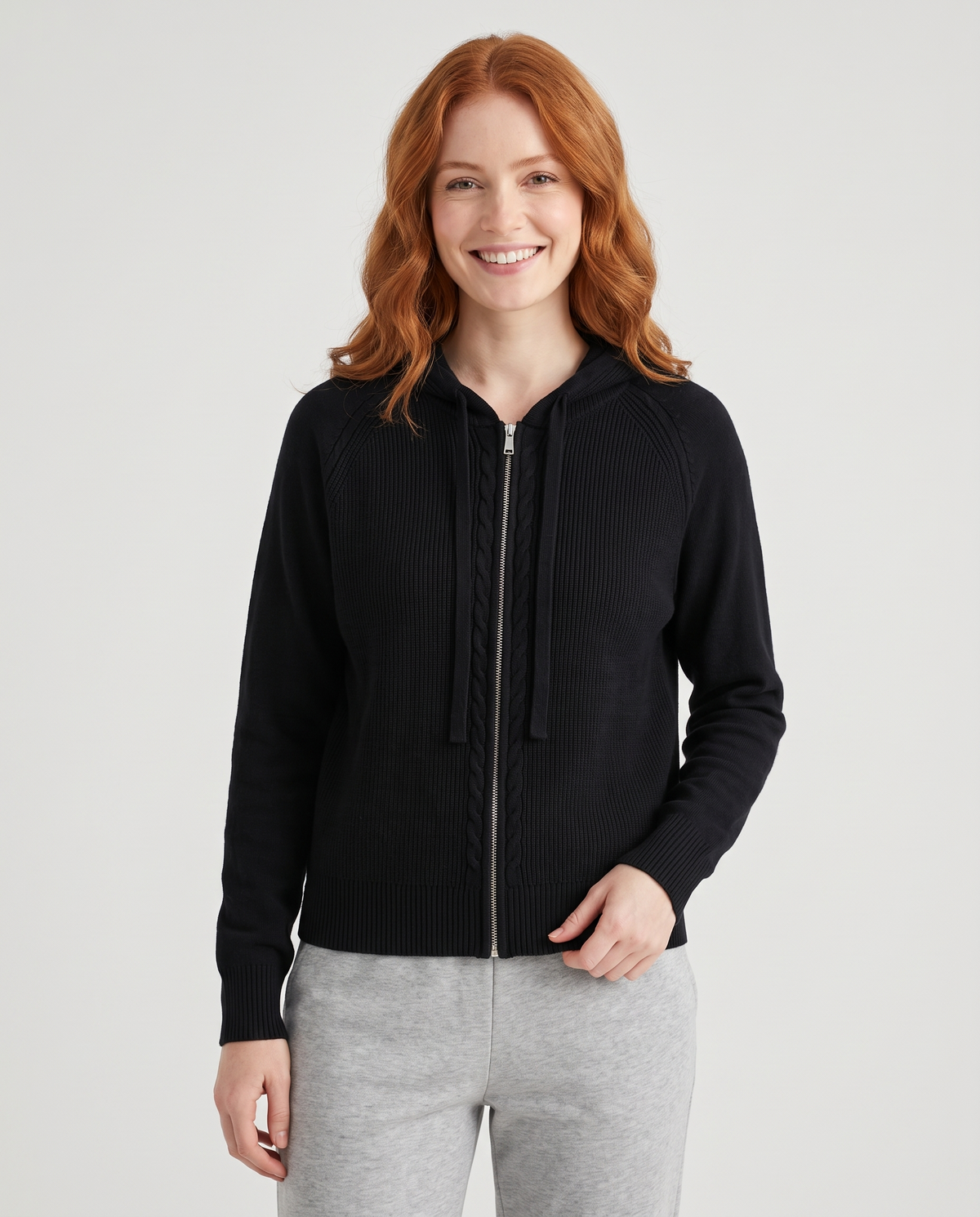 Imelda Women's Knitted Zip Up Hoodie - Black